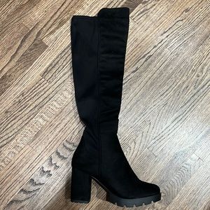 Platform heeled faux suede tall boots